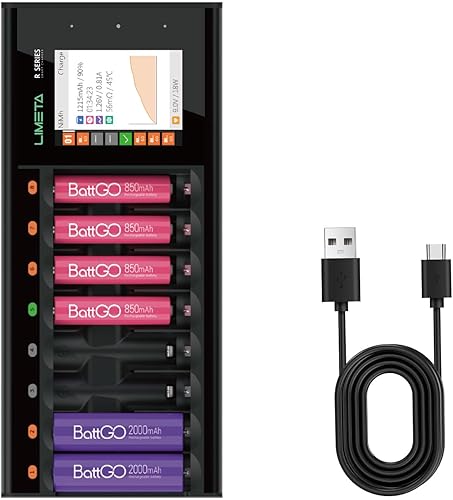 Cargador de batería AA AAA de 8 bahías, cargador de alta velocidad con función de descarga y pantalla LCD, para baterías recargables de iones de