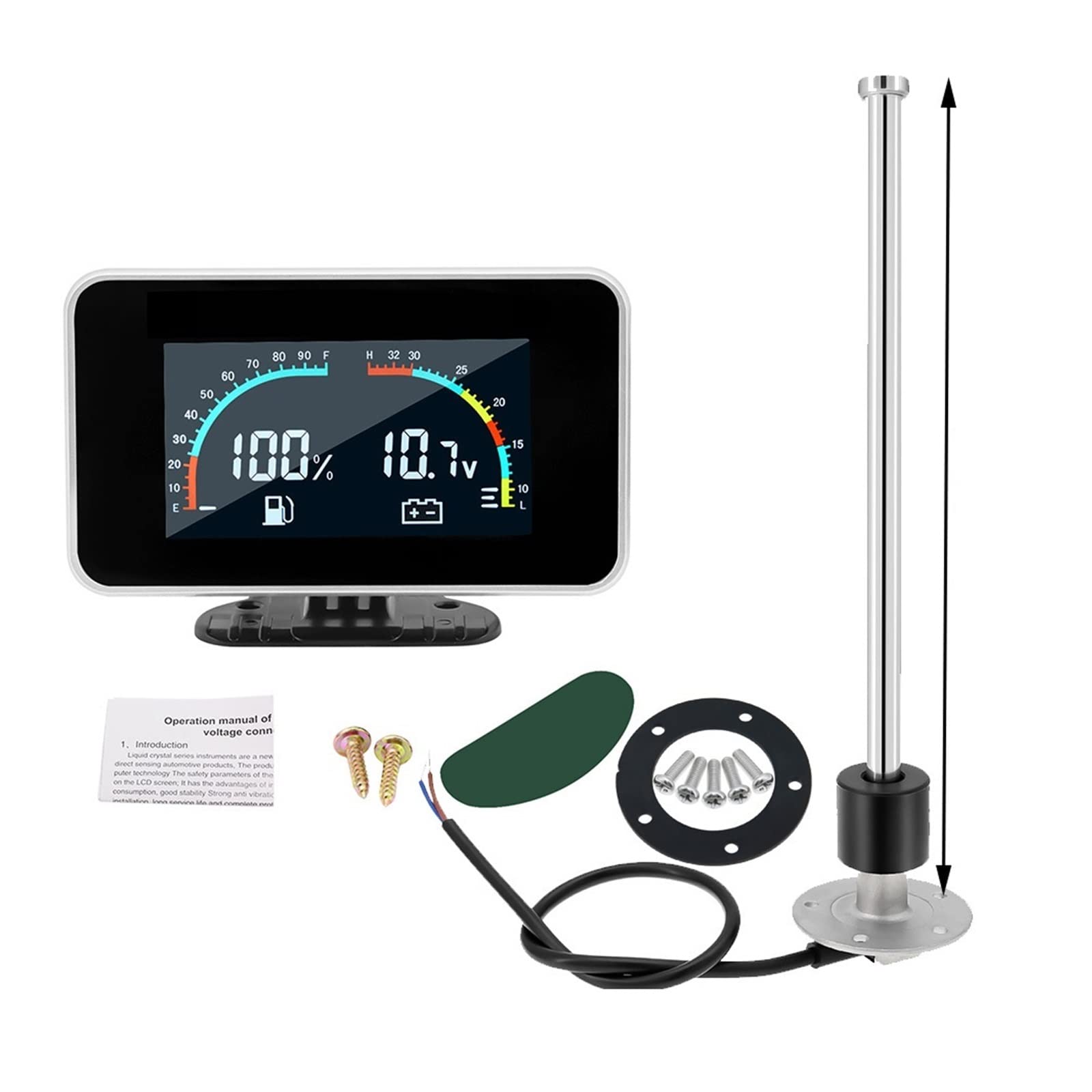 Voltmetro indicatore livello carburante 2 IN 1 con sensore galleggiante carburante Voltmetro contatore auto LCD for sensore flusso carburante auto moto 0-190 Ohm(175mm)