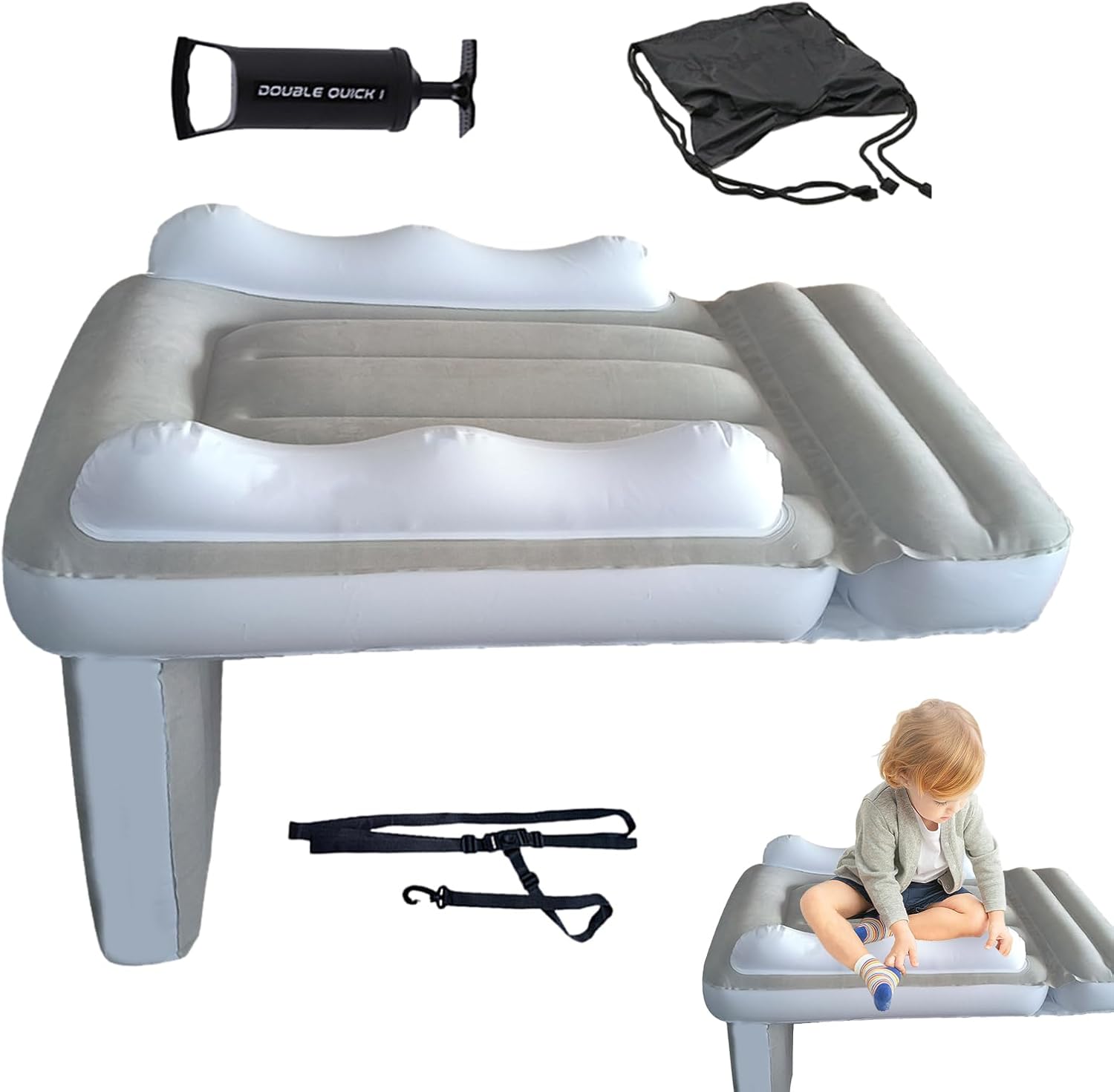 Inflatable Toddler Travel Bed with Seat Belt,Baby Travel Plane Bed with Hand Pump,Inflatable