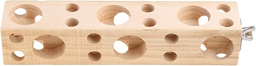 Miniatura 3 de Juguete para masticar pájaro, bloque de madera natural con agujeros, juguete de forrajeo para conure periquito, cacatúa, agapornis, madera para