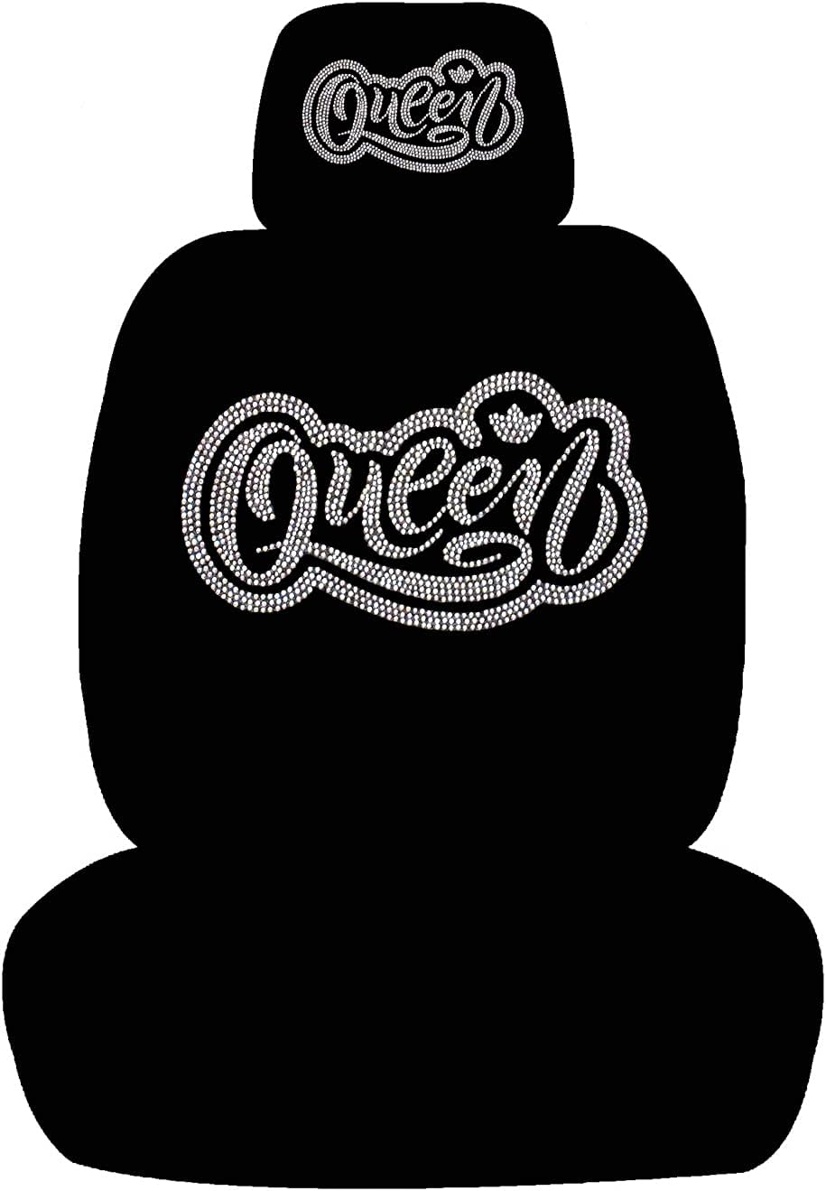 ALLBrand Car SUV Truck Crystal Bling Rhinestone Studded Low Back Front Bucket Seat Cover with Separate Headrest Cover (Queen SilverBlack) (KAE-LOW BACK-BLACK)