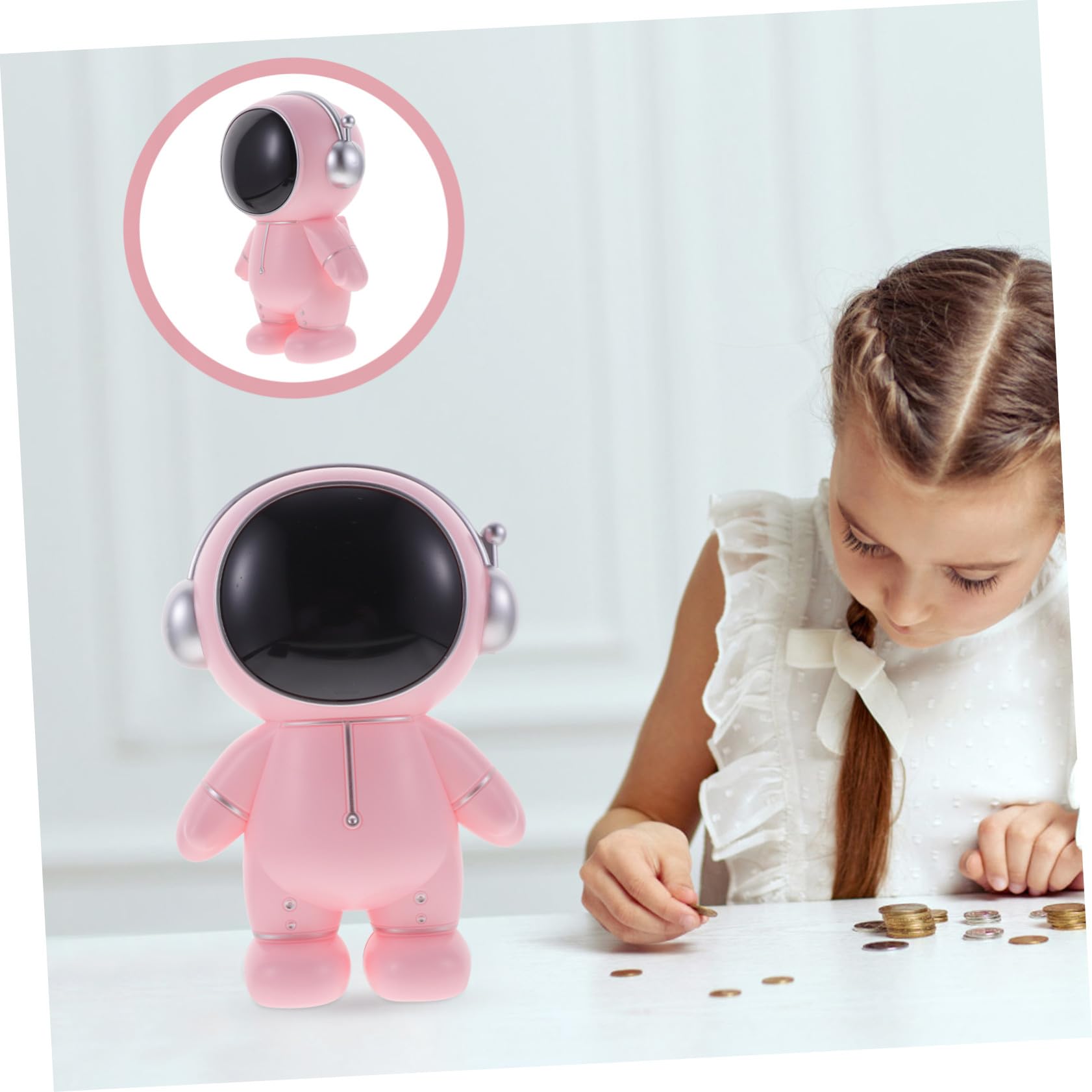 Astronauten Spardose aus Vinyl in Rosa, Große Münzbox