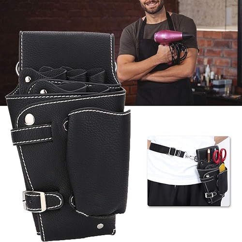 Miniatura 6 de ZJchao Riñonera para estilista, tijeras de peluquería, bolsa de cintura de piel sintética, herramientas de peluquería, estuche para tijeras con