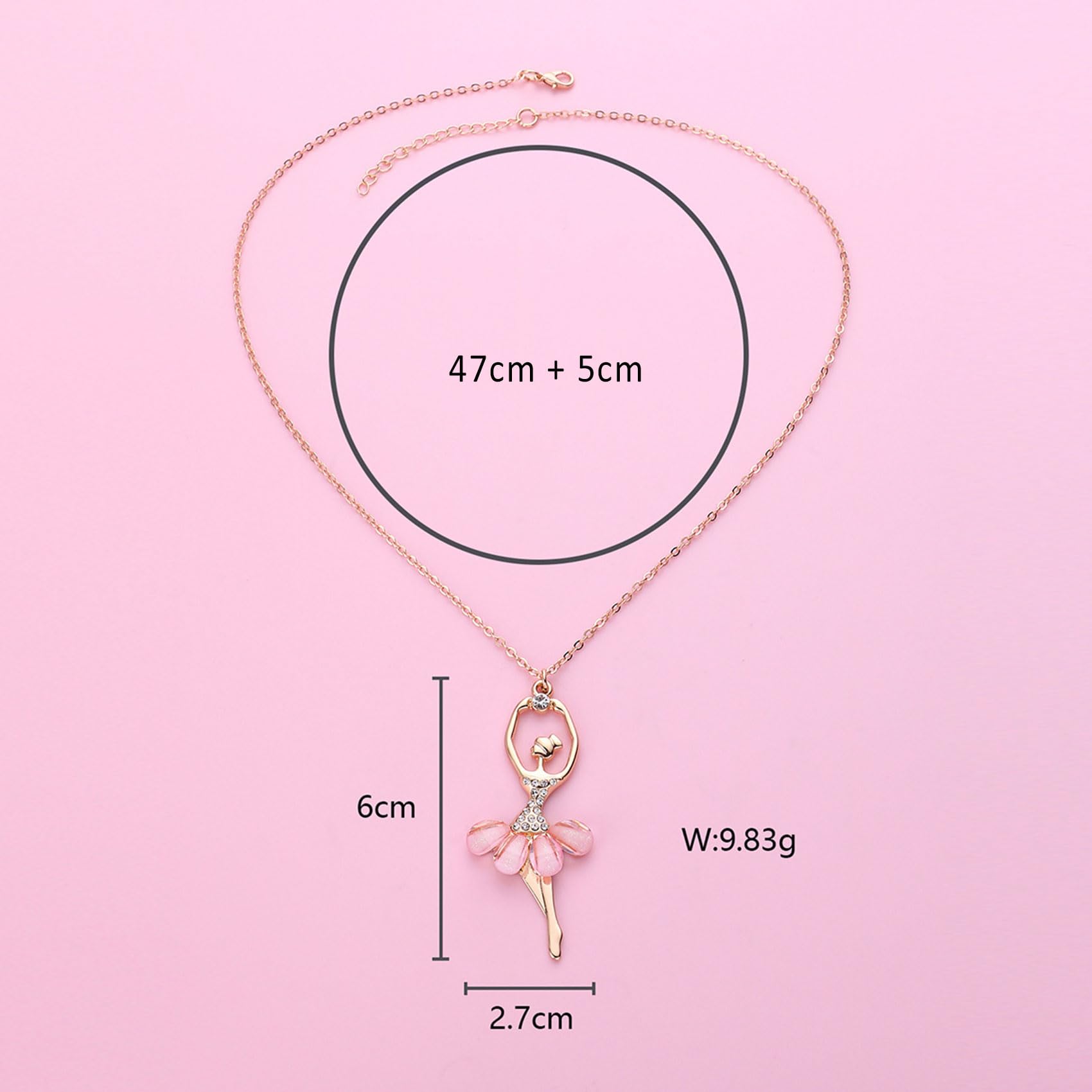CERSLIMO Girls Necklaces - A Girl Dancing Ballet Dainty Necklace with White Cubic Zirconia & Pink Petal Skirt, Elegant Cute Necklace for Girls Kids Jewellery Gifts Birthday Christmas
