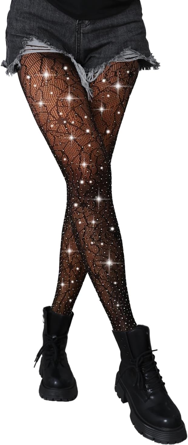 Sparkle Fishnet Stockings for Women, High Waist, Stretchy & Snag-Free for Daily Wear, Parties, Cosplay
