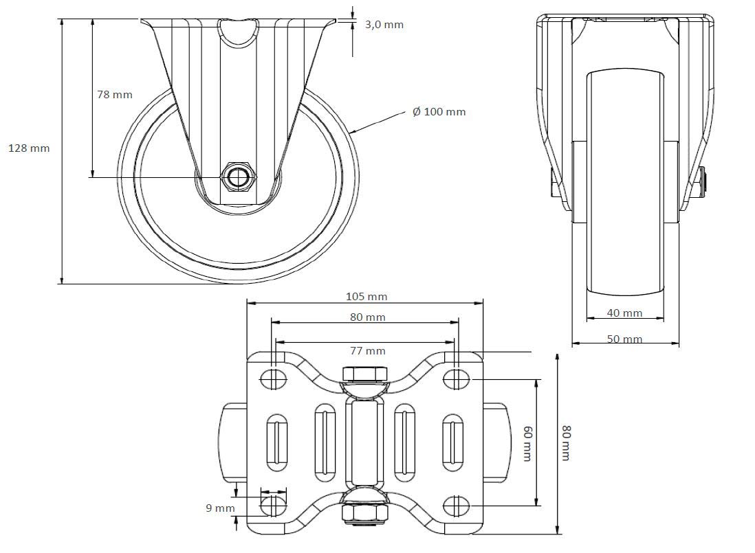 Rollensatz 2 Lenk- + 2 Bockrollen 100 mm Polyurethan braun "Alu"