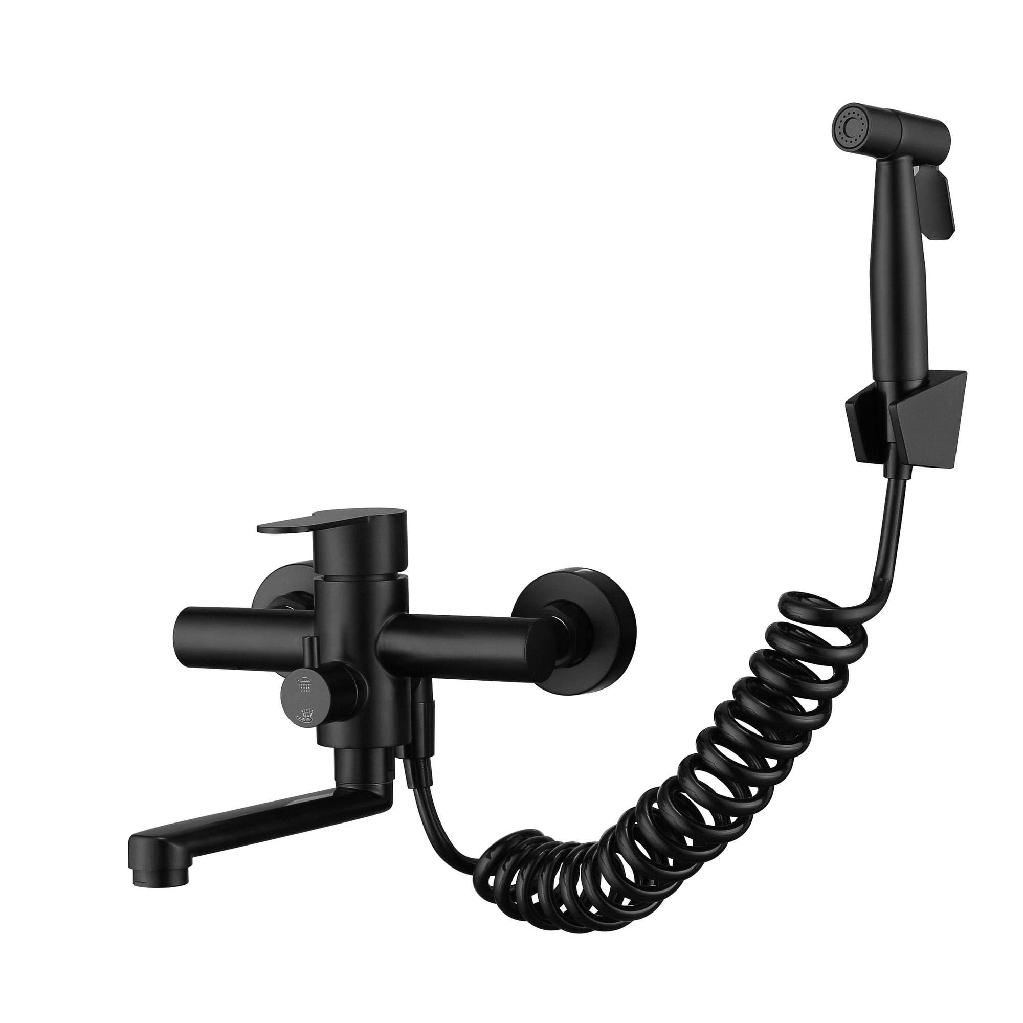 Wandmontage Küchenarmatur Mit Spritzpistole | 360° Drehbar, Edelstahl Gebürstet | Für 135-165 Mm Lochabstand – Inkl. Allem Zubehör