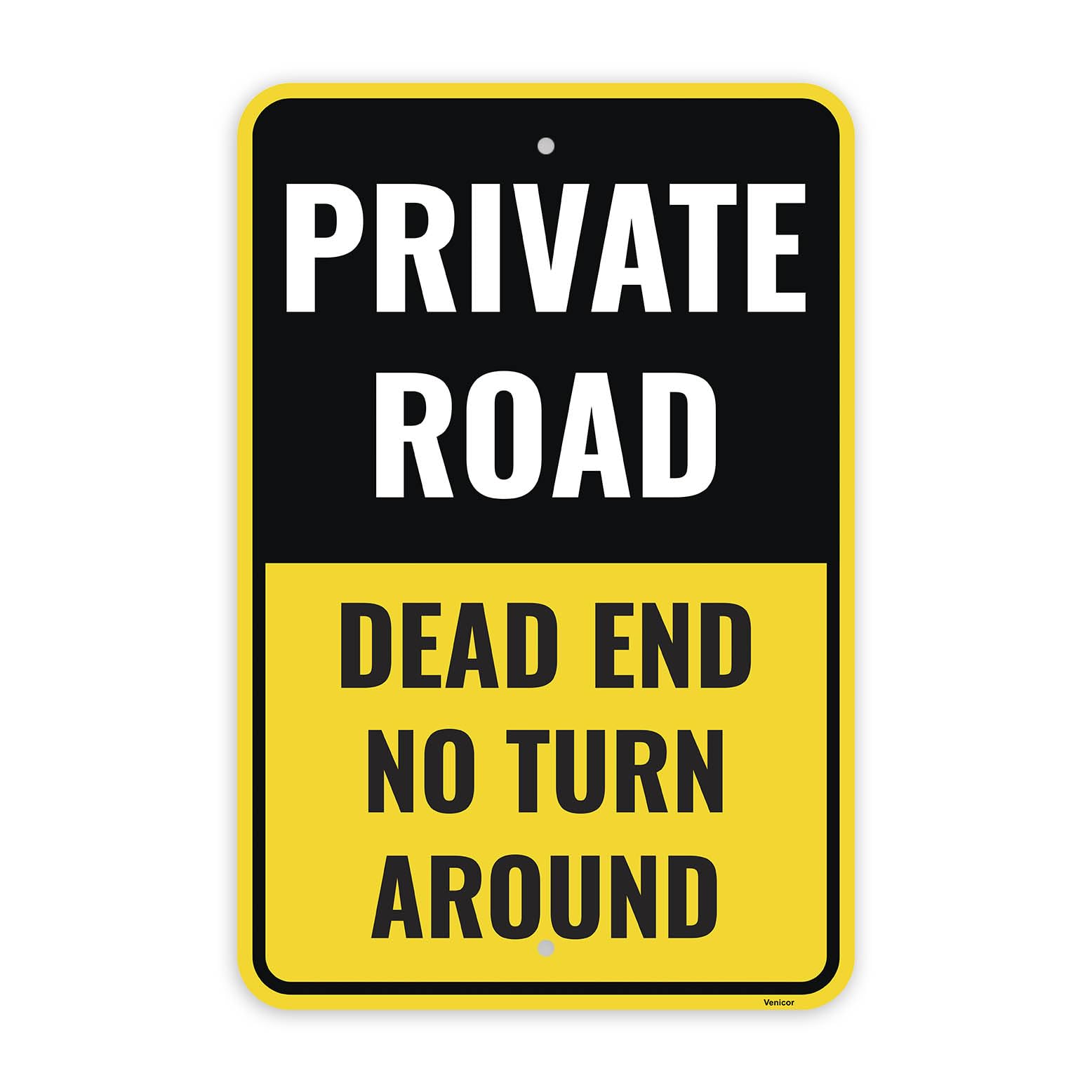 Private Road Aluminum Sign, Dead End No Turn Around Warning, 12x8 Inch