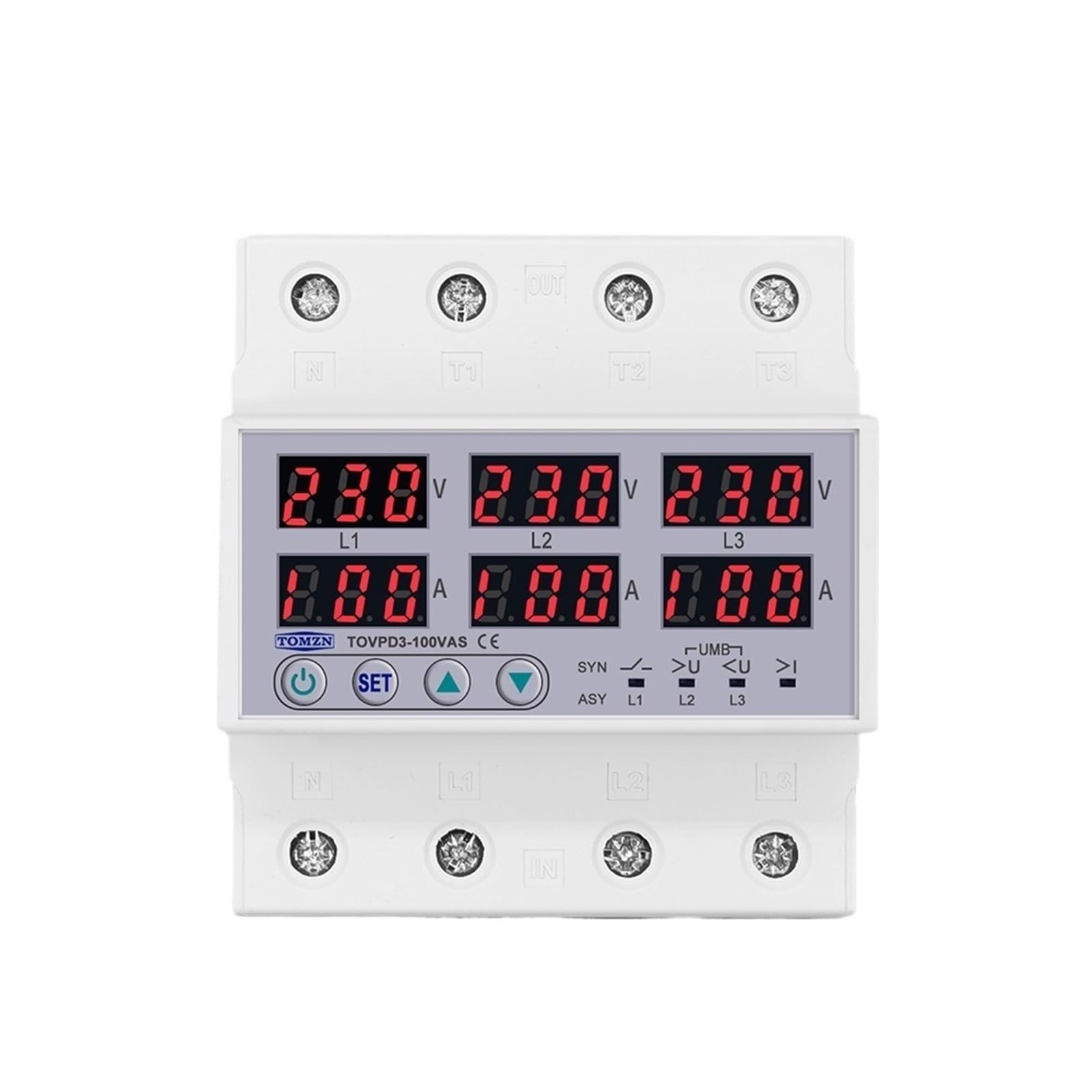 NVSFZGIYG 3 Phase 100A Din Rail Adjustable Over Under Voltage Current Limit Protection Relay Protector SYN ASYNC Synchronous Asynchronous