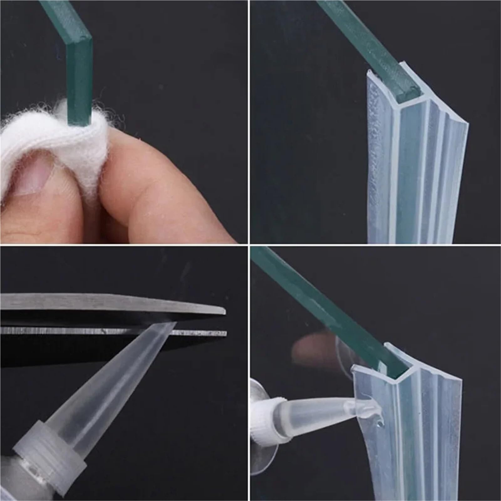 Tira de sellado silicona for puerta ducha 3,0 m, balcón, ventana, baño, mampara, tira for recinto para Puertas de Cristal(10mm)