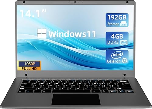 Miniatura 1 de Exilapsire Computadora portátil de 14.1 pulgadas, Intel Celeron N3450 de cuatro núcleos, 4 GB de RAM y SSD de 192 GB, computadoras portátiles