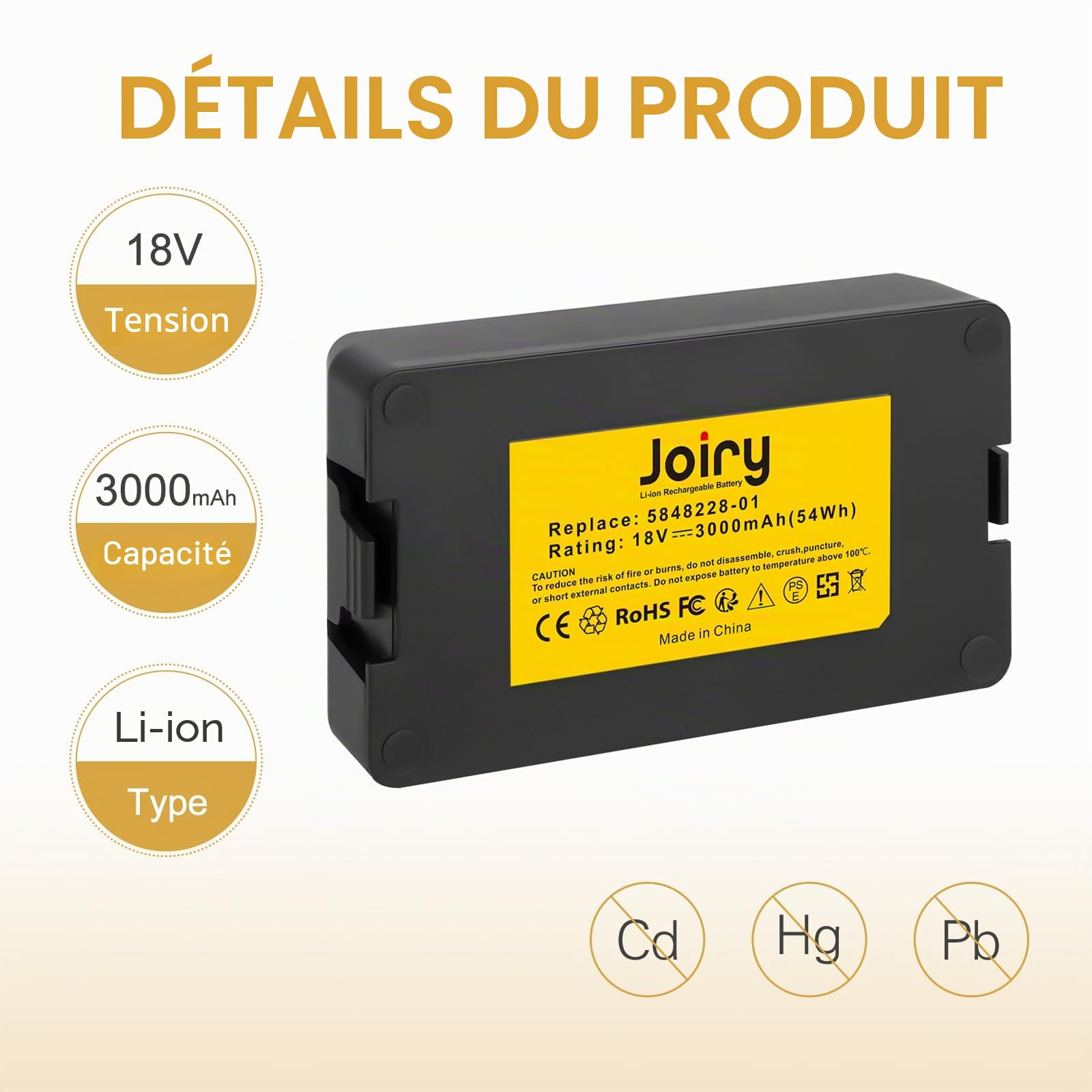 Joiry 18V 3000mAh Batterie pour Husqvarna Automower 115H, Automower 305 2020, Husqvarna Automower 310 2020, Automower 315, Automower 315X, Automower 520 2021, Automower 520 2022, Sileno Life