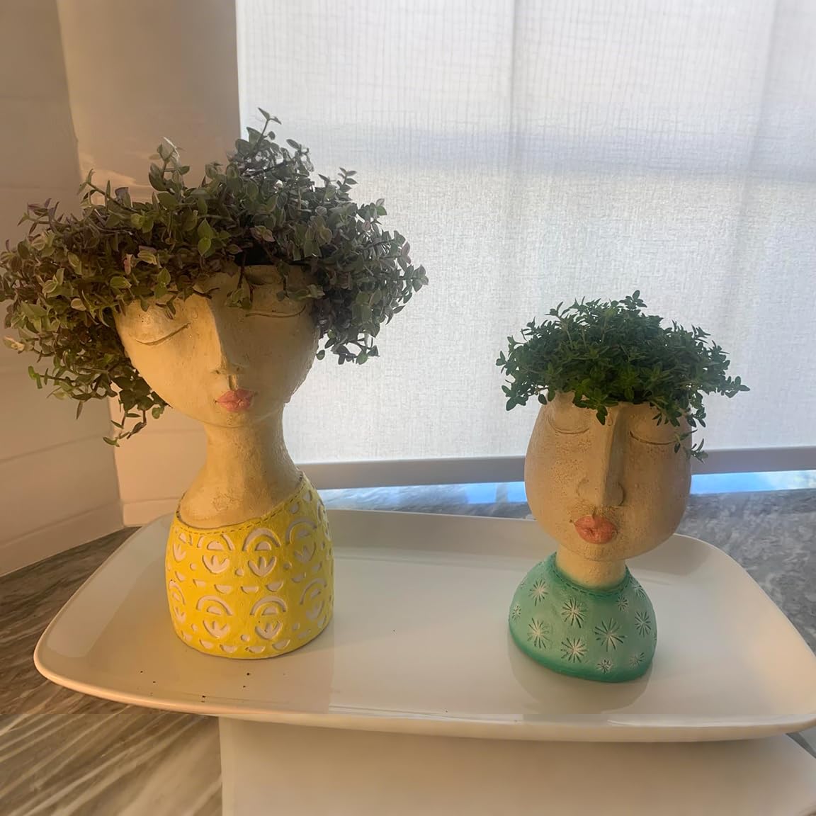 DiliComing Head Planter - 8 Inch Indoor/Outdoor Face Planter Pot with Drainage Hole - Blue Resin Succulent Planter - Image 4