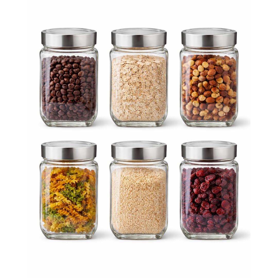 CROCO JAR Cube Storage Containers | Set of 6 | Glass Jar with Air Tight Steel Lid, 300 ml each, Transparent Jars for Snacks, Pulses, Masala, Pickles, Cereals, Cookies, Dry Food-picture-22
