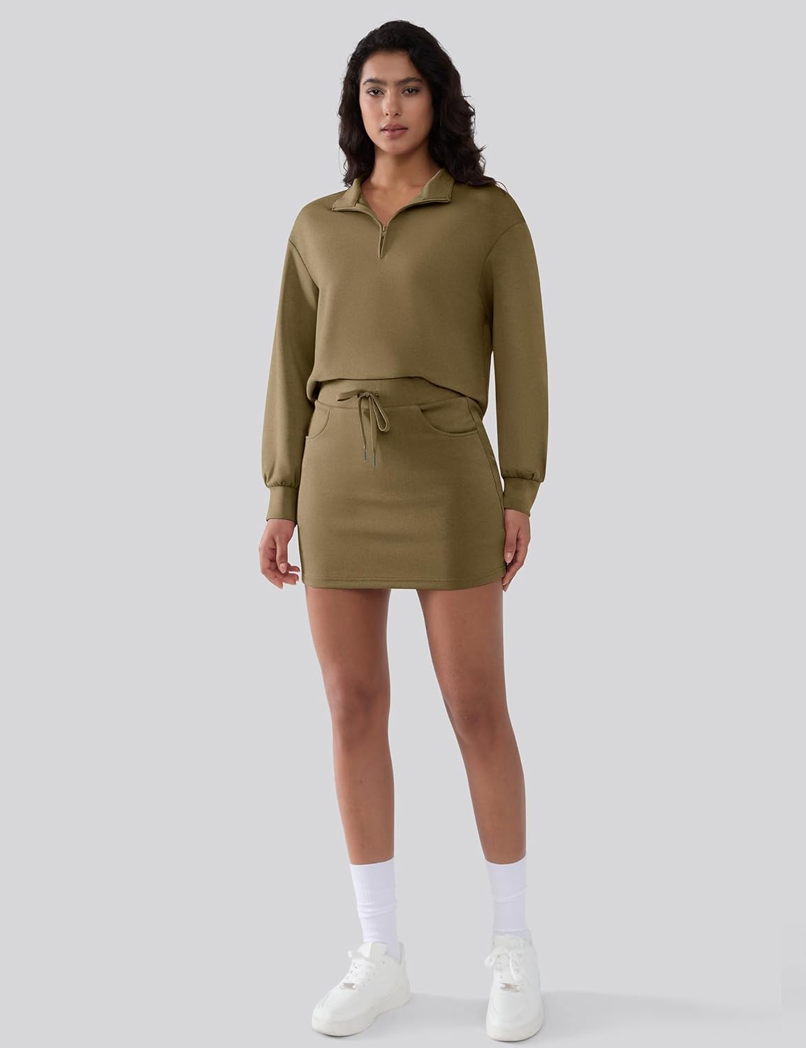 SHESHOW 2 Piece Skirt Sets for Women Tennis Skorts Quarter Zipper Sweatshirt Matching Set Tracksuit with Pockets - Image 5