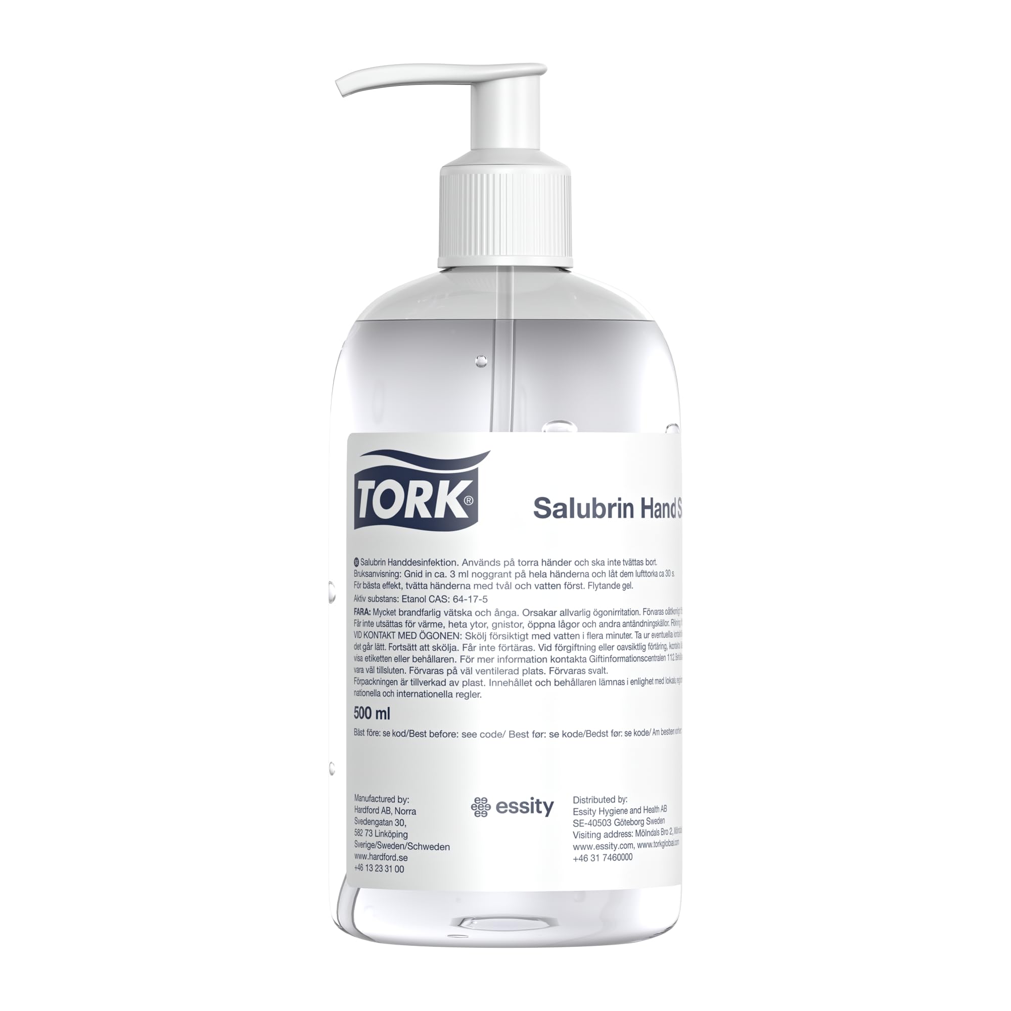 Tork Salubrin Gel Désinfectant pour les Mains Hydratant Flacon Pompe, en 1500 et en 14476, 8 × 500 ml, 911103