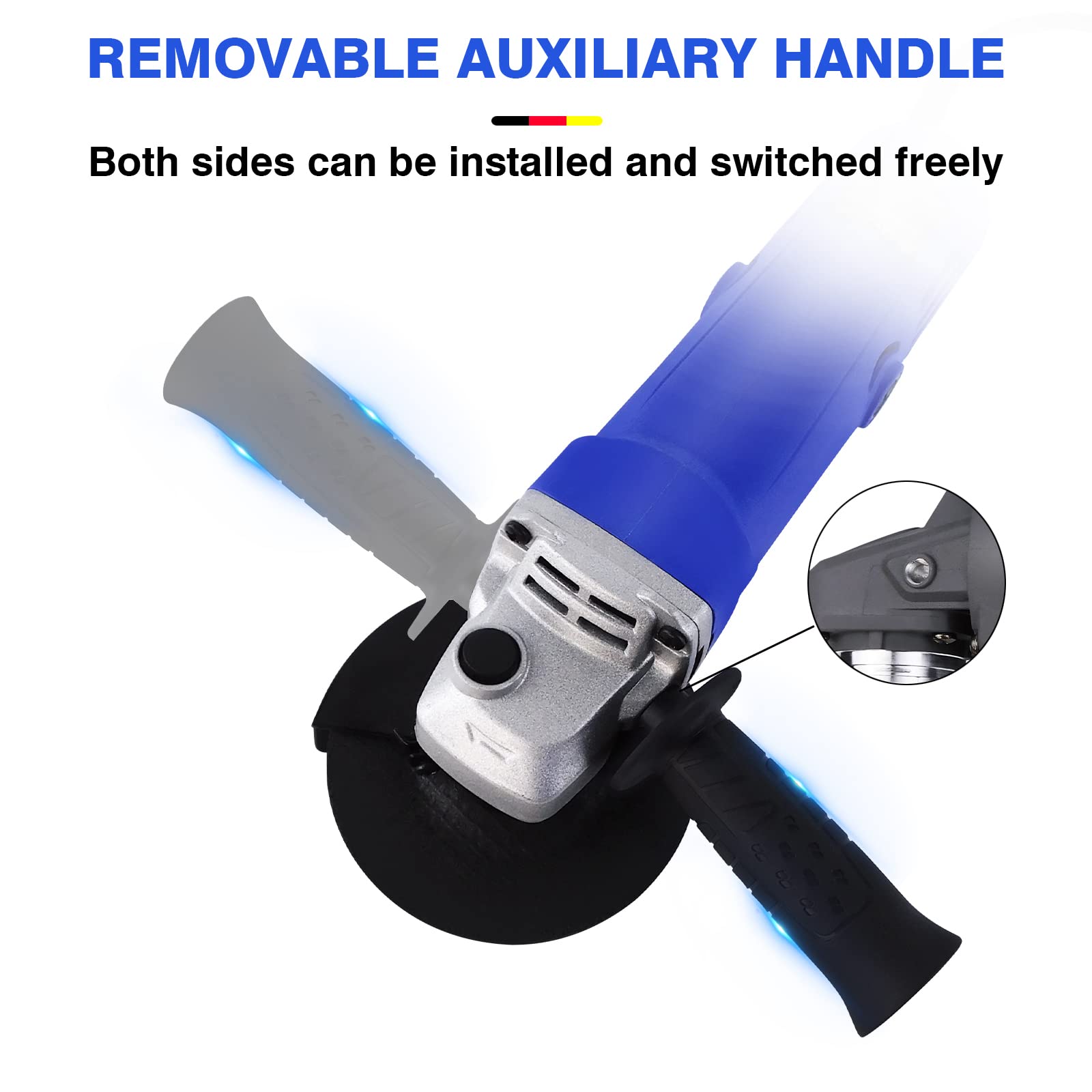 Amoladora angular profesional sin escobillas, 21 V Max, 21 V, 10000 rpm, con batería y cargador, mango adicional y cuchillas funcionales, para cortar y pulir madera, piedra, acero