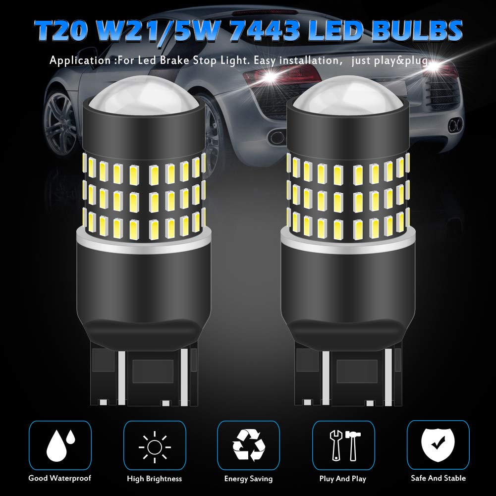 KATUR 7443 7440 992 Bombilla de luz LED 900 LM 3014 78SMD Lente Bombillas LED para señal de Giro de Freno Cola de Respaldo Lámpara de luz de Freno inversa, Xenón Blanco (Paquete de 10)