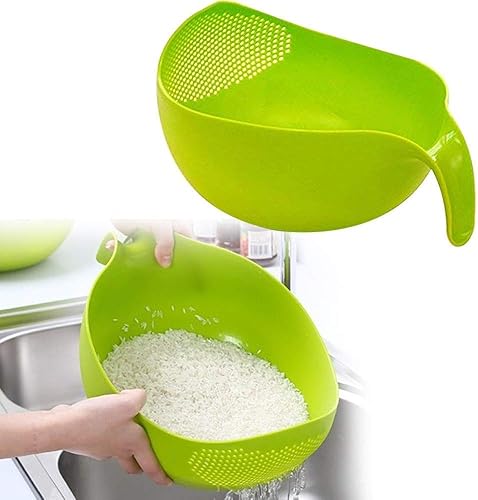 Khandekar - Colador de arroz de plástico con asa, escurridor de cocina para la limpieza de verduras, frutas, pasta - verde, 2.1 cuartos (2 L)