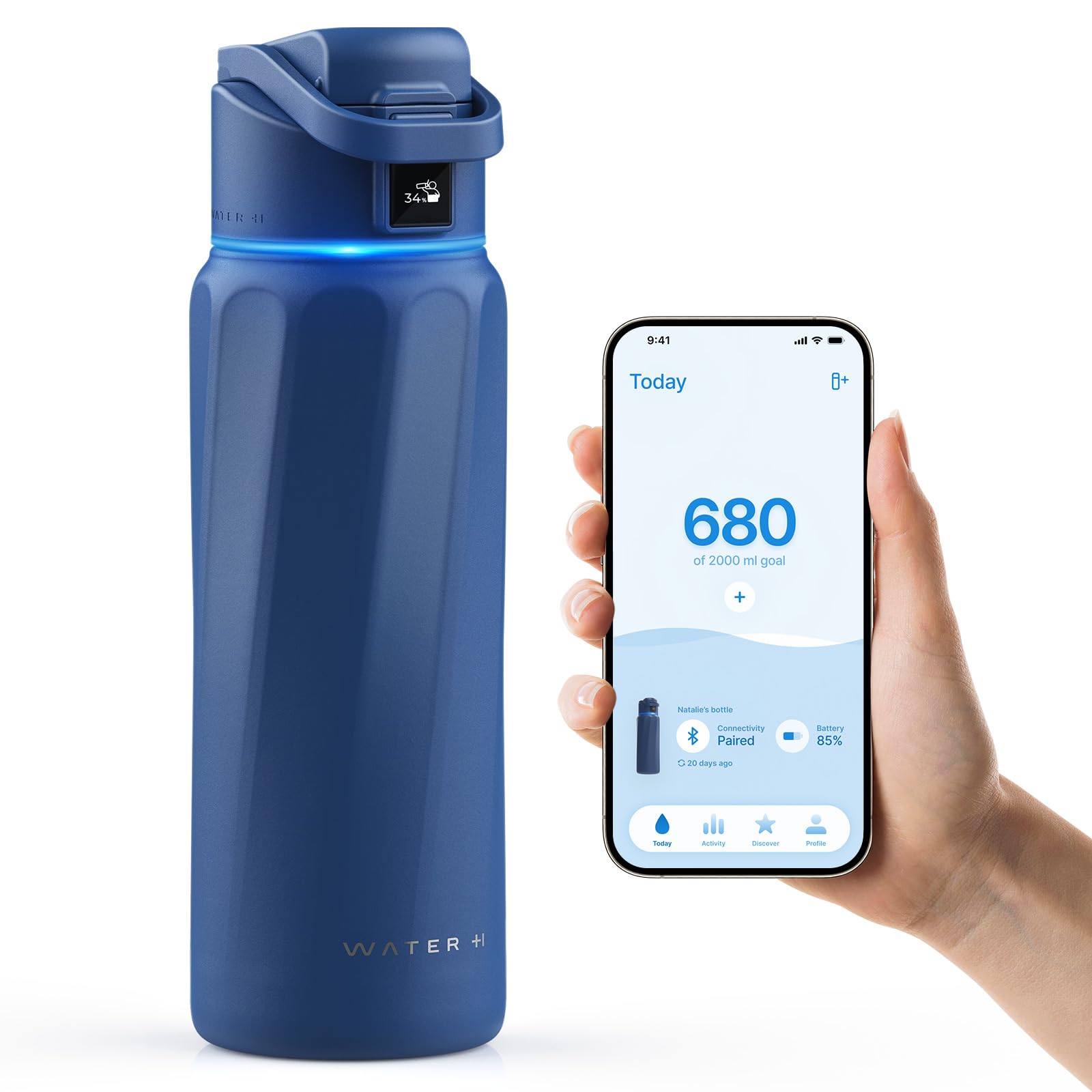 BOOST Smart Water Bottle with Reminder & Tracker, Double Wall Vacuum Insulated Bottles Stainless Steel, 32oz BPA-Free Wide Mouth for Gym, Office, School - Ideal Gift, Blue