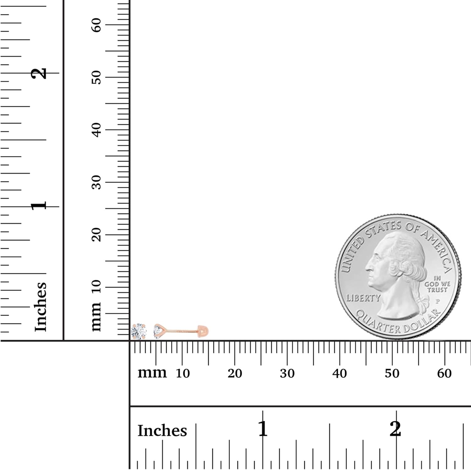 Solid 14k Yellow Gold Hypoallergenic AAA Cubic Zirconia Solitaire Screw Back Stud Earrings Secure Screw On Backs, 3mm-7mm - Image 4