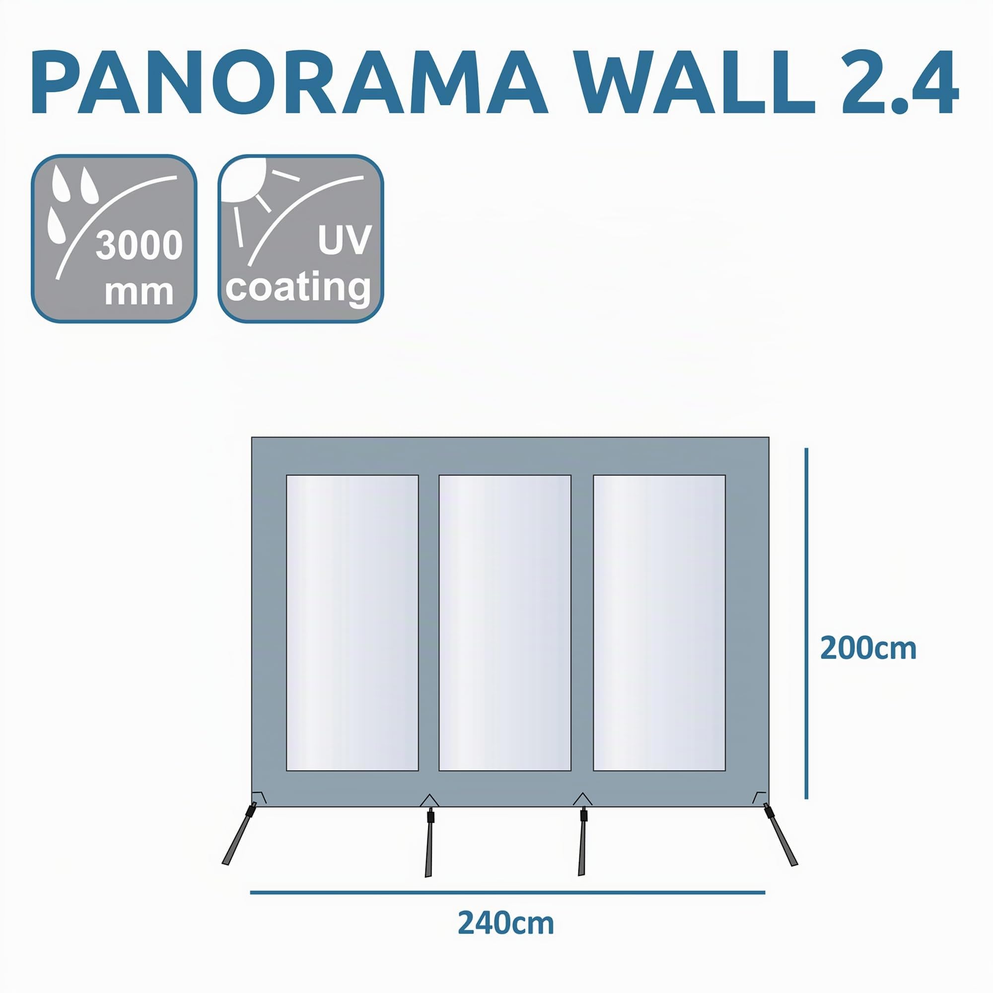your GEAR Panorama Front Wand 2,4 x 2 m - Vorderwand für Markise - Schutz vor Sonne, Wind und Regen mit UV 50+, Campingbus Wohnwagen Wohnmobil