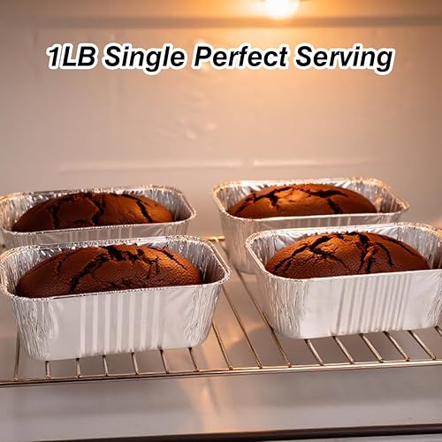 Miniatura 10 de Paquete de 100 mini moldes de aluminio para hornear de 1 libra, 6 x 3.5 x 2 pulgadas, moldes desechables de alta resistencia, moldes de pan de papel