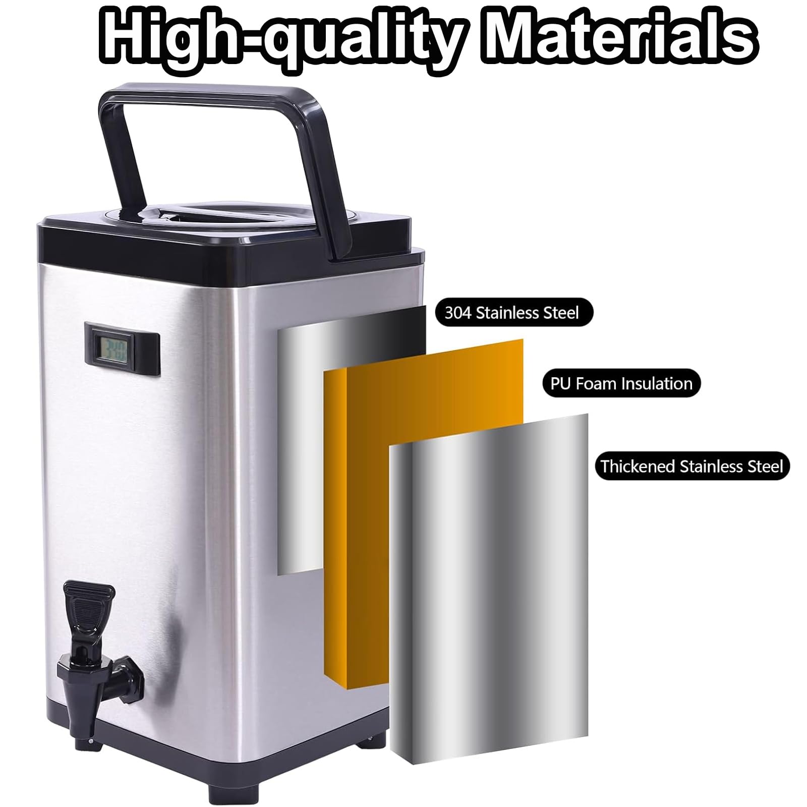 Distributore termico per bevande, in acciaio inox, per bevande calde e fredde con beccuccio, capacità 12 l, per tè, caffè, acqua, ideale per feste, picnic all'aperto, buffet