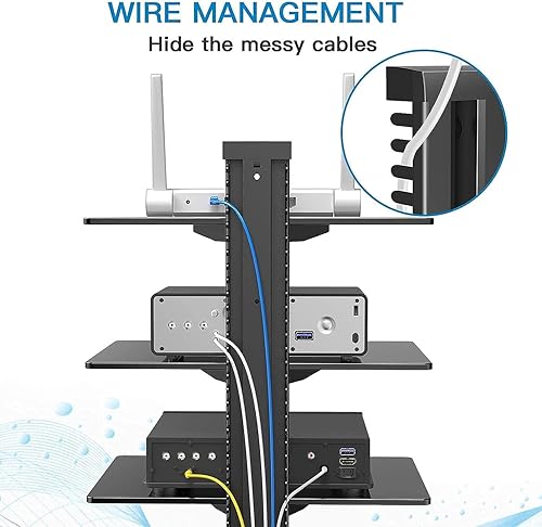 Miniatura 4 de PERLESMITH librero para DVD, DVR, AV de 15 x 11 pulgadas con refuerzo de cristal templado, Metal, Negro