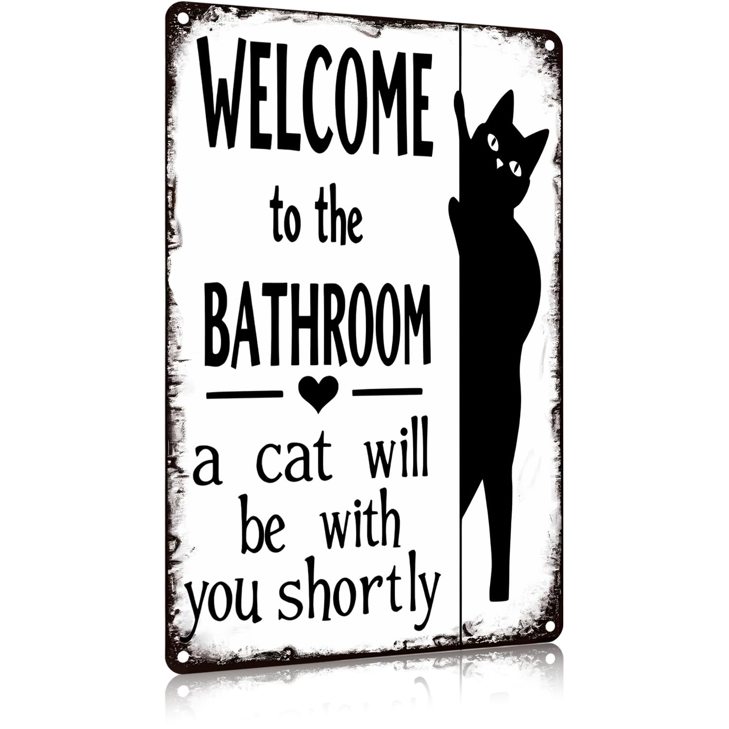 Funnysign Cat Lovers Gifts Welcome To The Bathroom A Cat Will Be with You Tin Sign for Bathroom Toilet Decor 8 X 12 Inch(9735)