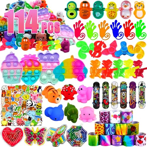 114Pcs Party Favors for Kids 4-8-12, Treasure Box Toys for Classroom, Treasure Chest Prizes in Bulk for School Classroom Rewards, Carnival Prizes, Pinata Fillers Goodie Bag Stuffers for Kids Party