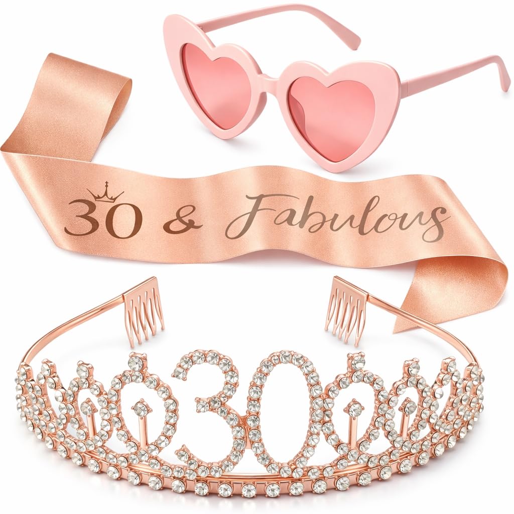 ACKKOR Birthday Pink Crystal Sash, Birthday Crown adult birthday sash and Tiara for Women Elegant Tiaras for Girls and Birthdays Crown Adult Woman