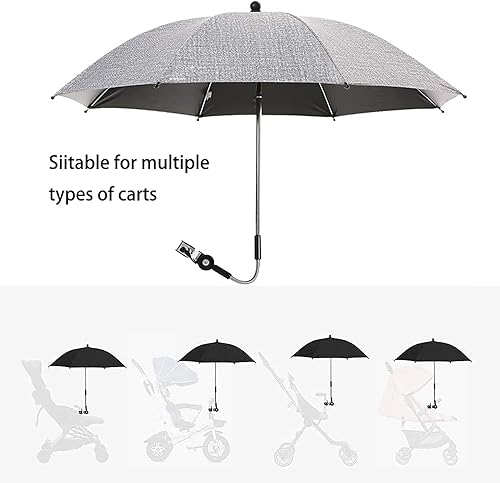 Miniatura 4 de Sombrilla para cochecito de bebé, paraguas universal con abrazadera, protección UV ajustable de 360 grados, sombrilla impermeable para carrito,