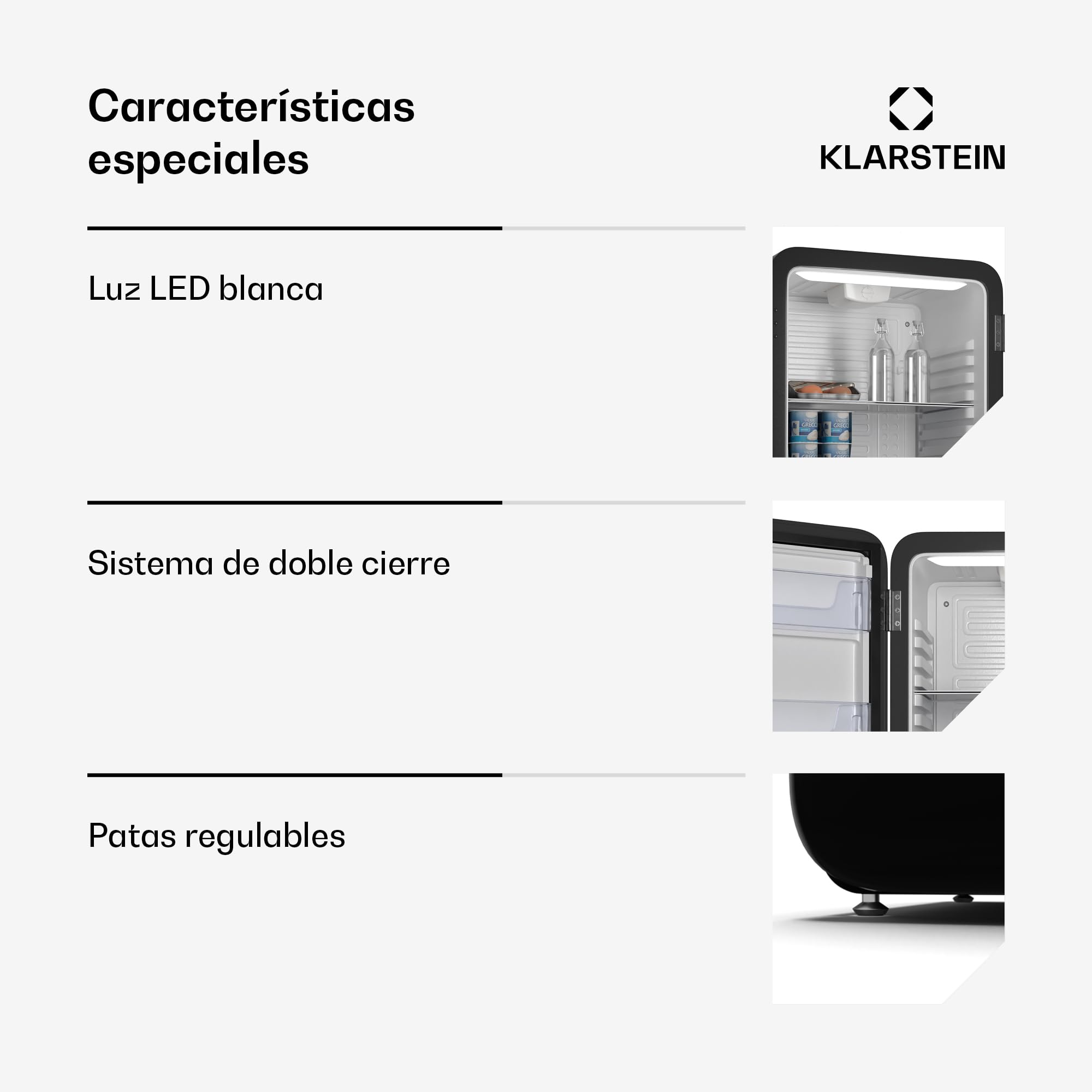 KLARSTEIN Audrey Evo 90L Mininevera Retro - Silenciosa 40 dB, Termostato Ajustable, Puerta Reversible, Nevera Pequeña para Habitaciones, Oficinas, Negro