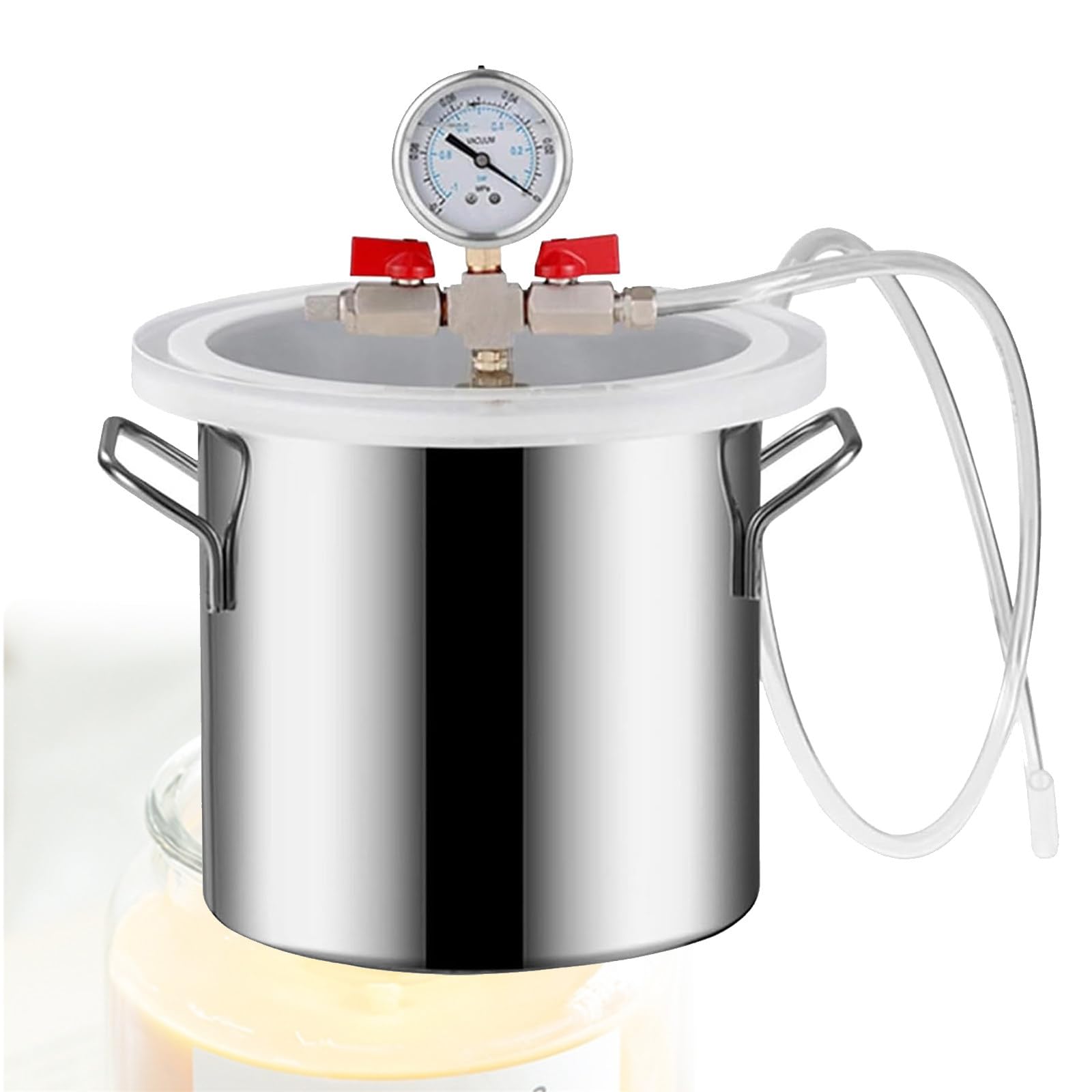 Große Epoxid Vakuumkammer Vakuumkammer mit Manometer Vakuum Entschäumungsfass aus Edelstahl Entgasungskammer Harzfalle Vacuum Chamber,51L