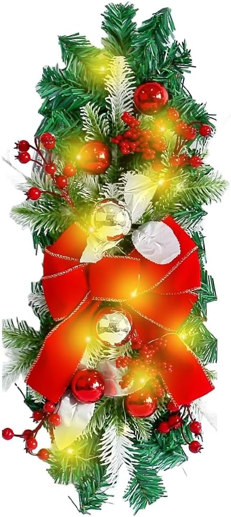 BaronHong Christmas Swag Front Door 20" Ball Ribbon Pinecone Teardrop Artificial Pine Garland Wreath Wall Window Fireplace