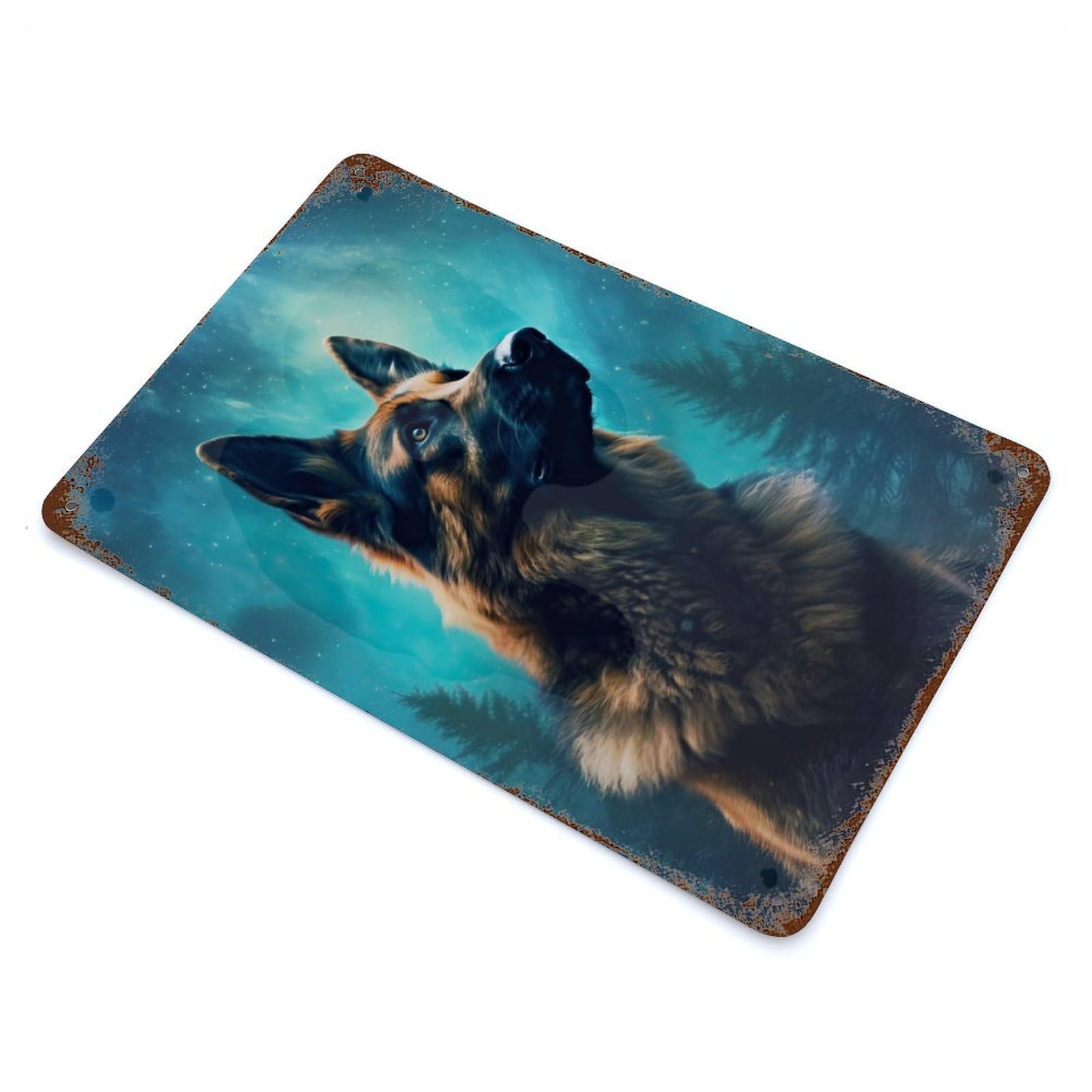 Distressed Metal Wall Sign German Shepherd Aurora 11.8"x7.9", Vintage Wall Decor for Garage, Bar And Workshop Decor