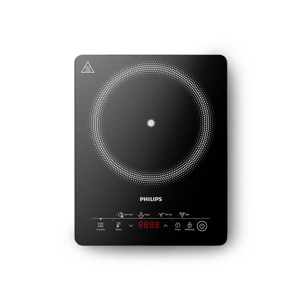 Philips Piastra a induzione Serie 3000-8 livelli di riscaldamento, 4 programmi di cottura, 2000W di potenza, Piano cottura a induzione portatile con spegnimento automatico, Display Touch (HD5830/90)