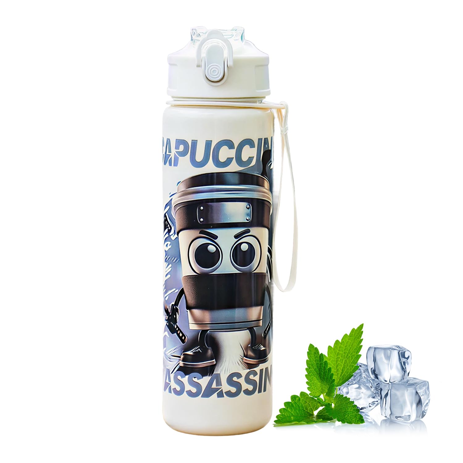 Xutanek Italian Brainrot Water Bottle for Kids, BPA-Free 750ml Water Bottle with Straw, Flip Lid Leakproof Waterbottle, Meme Style Bottle Kids for School Gym Office Daily Use (Ninja Cap)