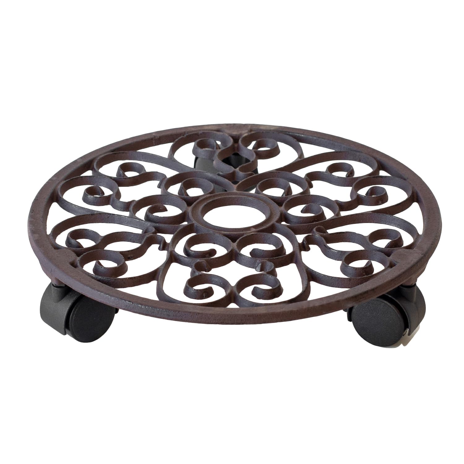 Darthome Cast Iron Round Plant Trolley 29cm Pot Mover Stand with Wheels Indoor Home Decor