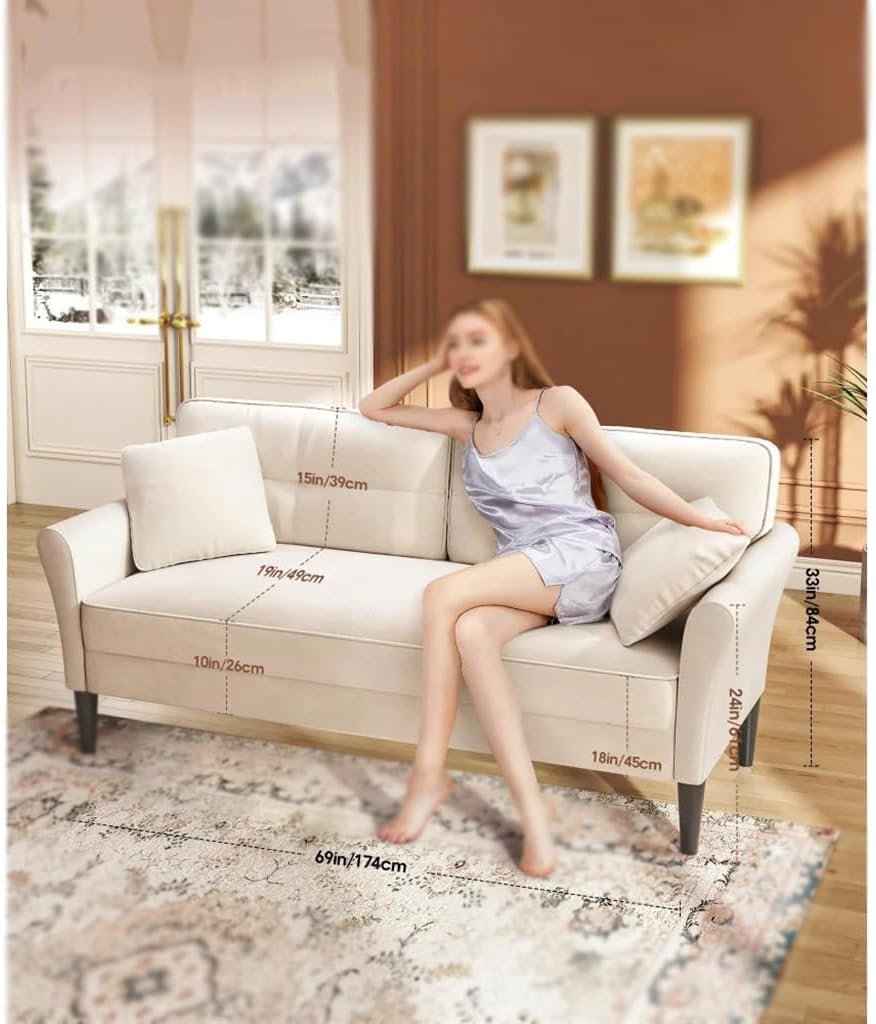 White Velvet Sofa Couch, Comfy Sofas for Living Room, Small for Bedroom(Gray)