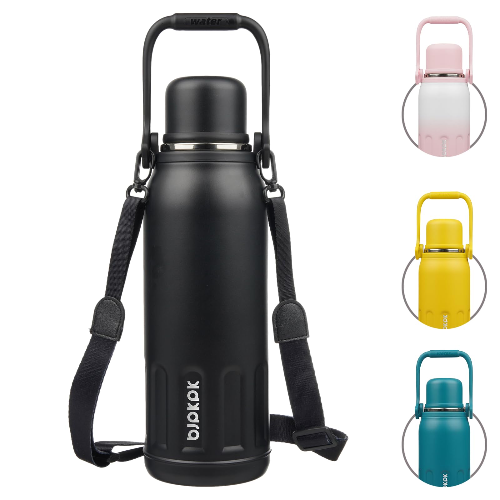 BJPKPK Insulated Water Bottle 50oz Vacuum Insulated Stainless Steel Water Bottles with Handle and Lid Travel Metal Thermos for Outdoor Sports,Black