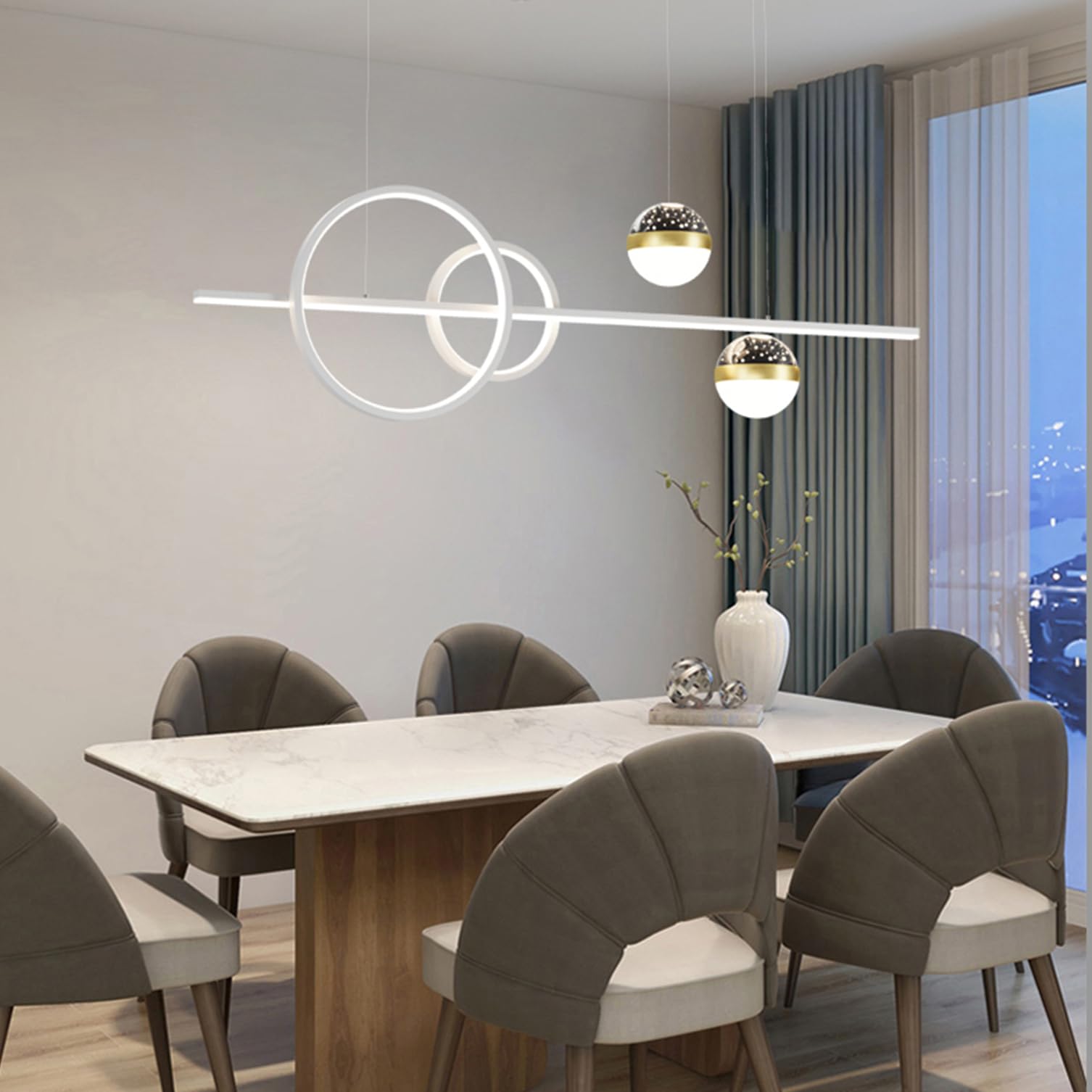Modern LED Pendant Lamp for Kitchen Islands & Dining Tables - Dimmable with Remote Control, White, 120 cm