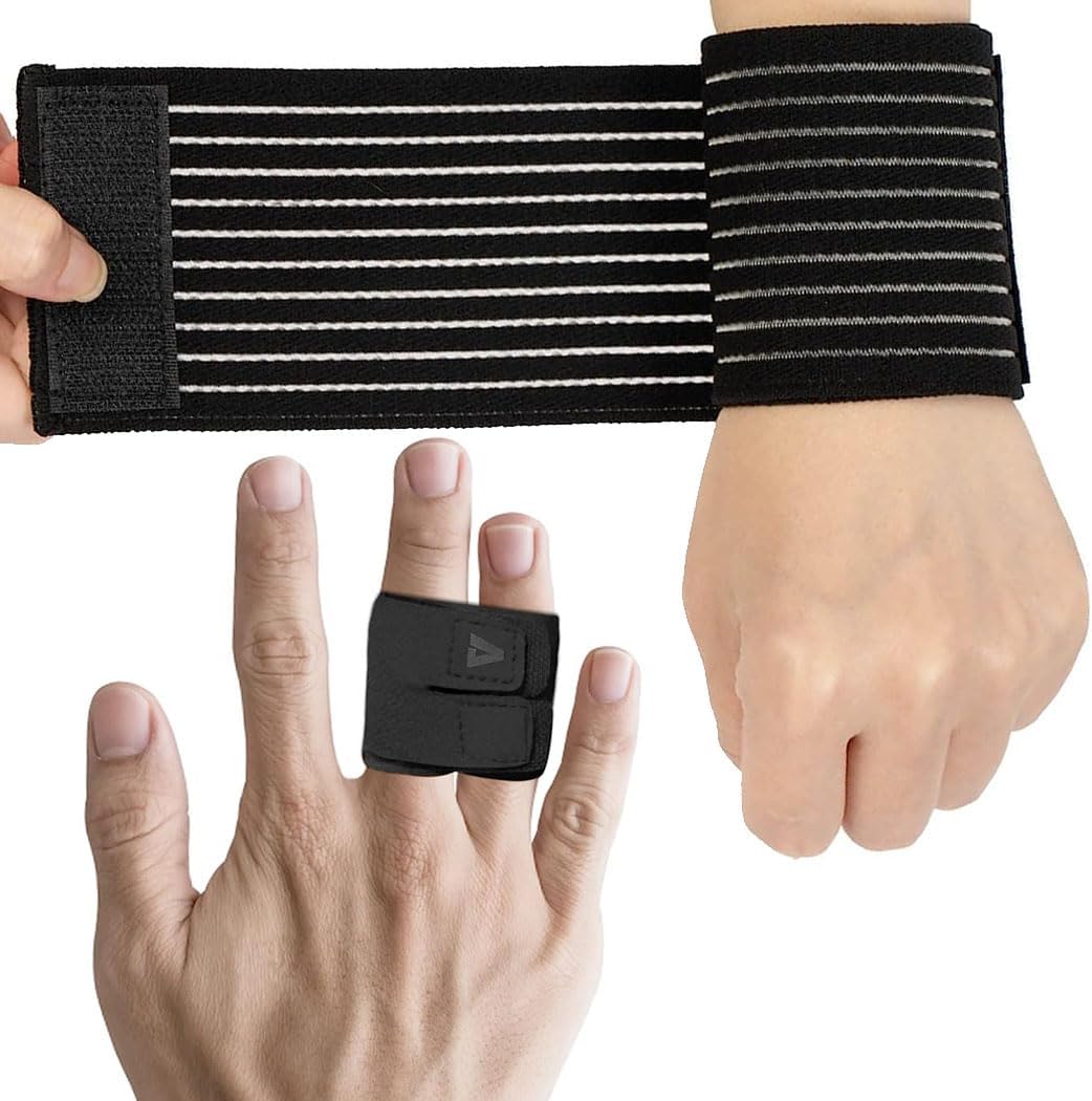 MRTURK REVHQ Finger Splints Finger Sleeves Protectors, Compression Elastic Adjustable Brace Buddy Wraps Straps Perfect for Sport Basketball Tennis Volleyball Badminton Black Two-Finger-M