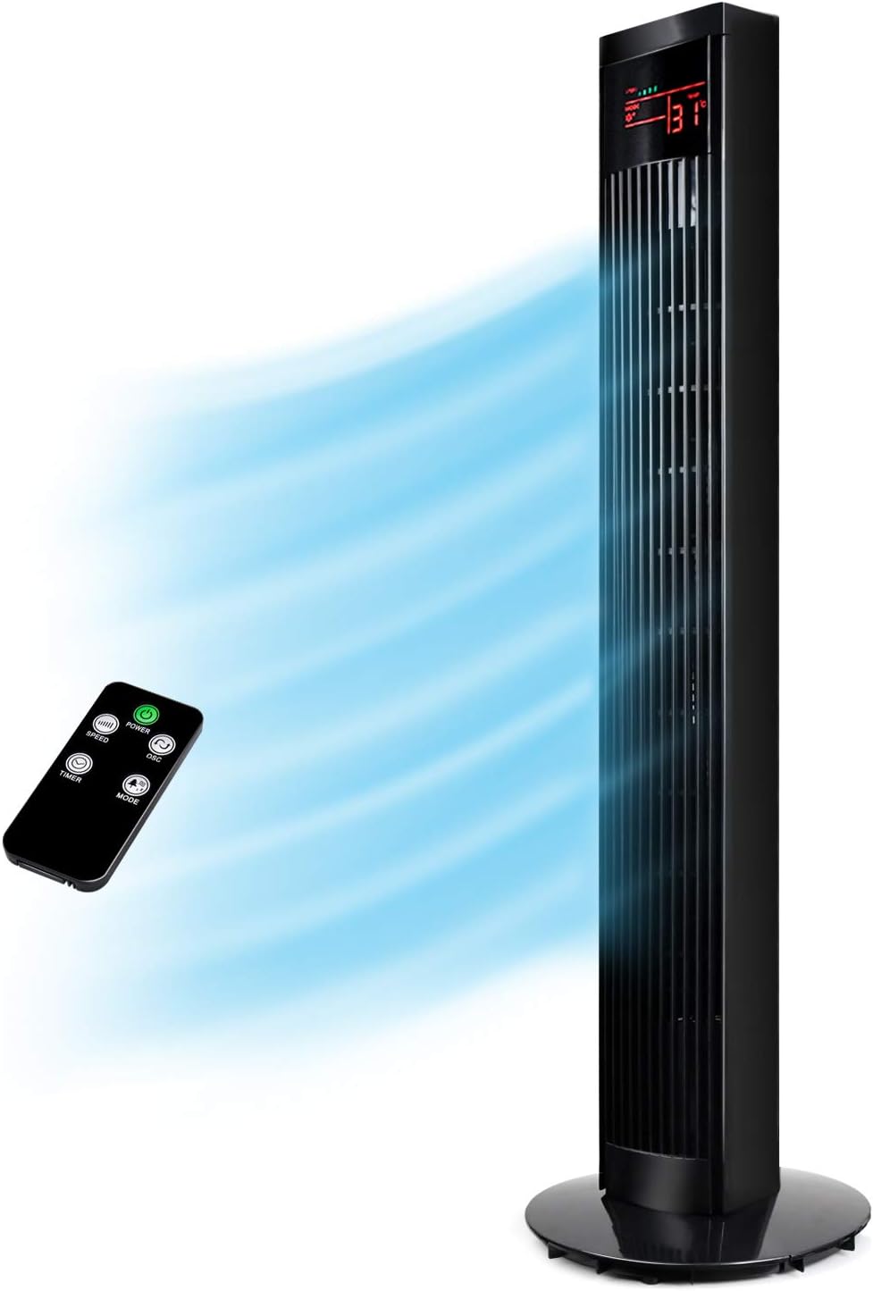 Simple Deluxe 36 Inch Electric Tower Fan with Remote Control LED Display, For Indoor, Bedroom and Home Office