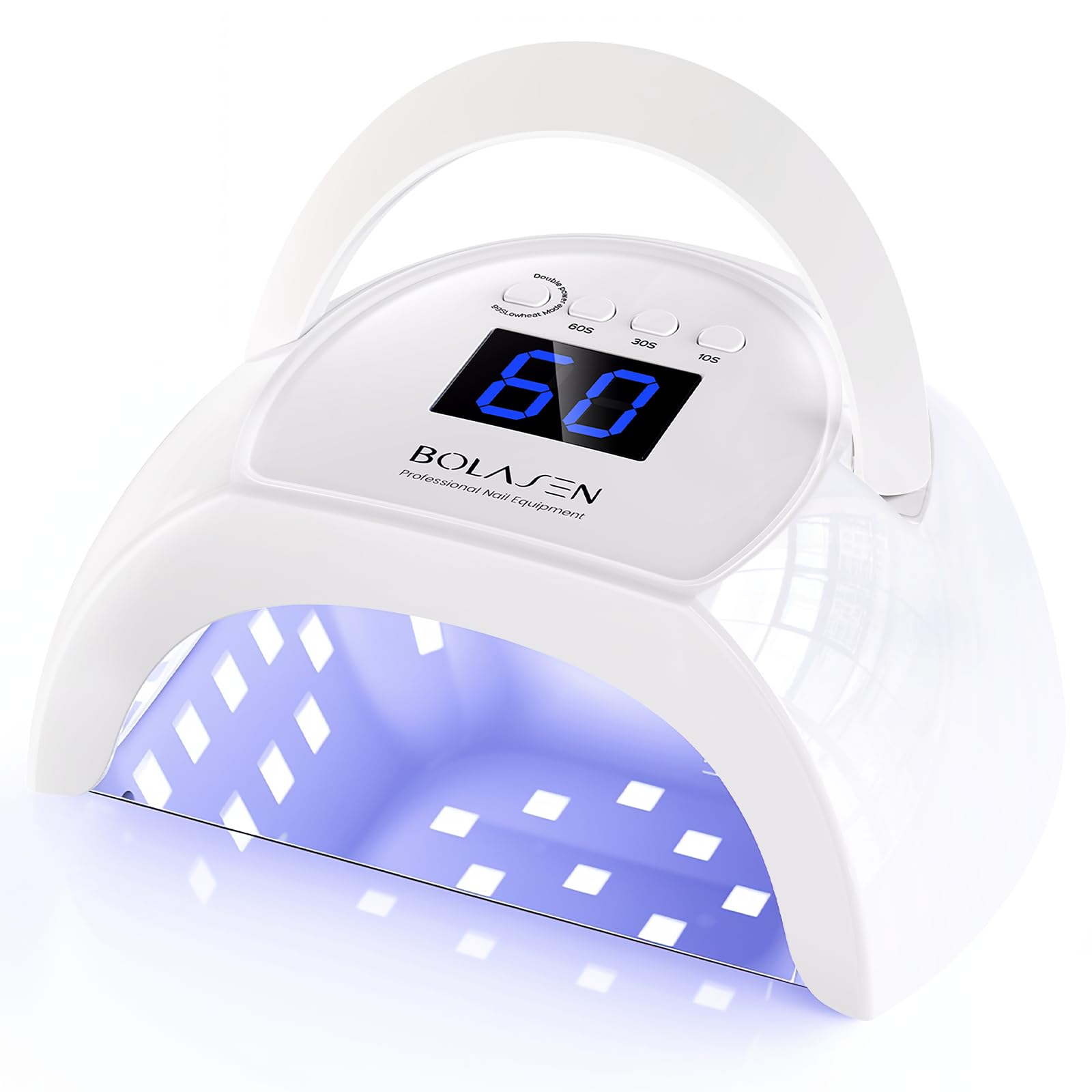 BOLASEN Lampara UV LED Uñas, 80W Lampara de Uñas Profesional con Base Metálica, Lámpara Uñas Secador de Uñas Rápido para Esmalte de Gel, Lampara Uñas LED con 4 Temporizadores&Sensor Automático-Blanco