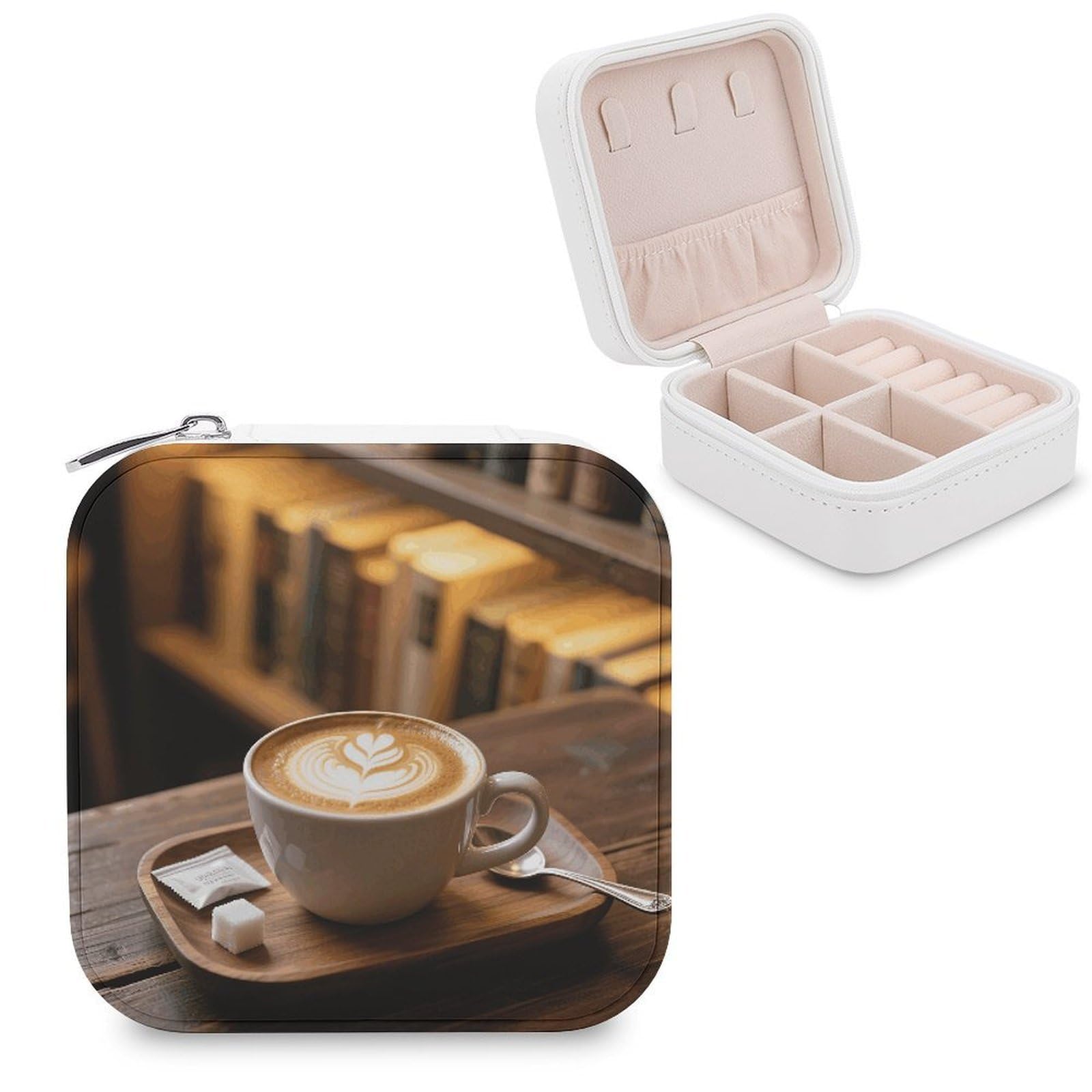 VstaDank Coffee Jewelry Organizer Travel Case for Women With Zipper Mini Jewelry Case PU Leather Jewelrys Box for Rings Necklaces Bracelets Earring Holder Organizer Storage