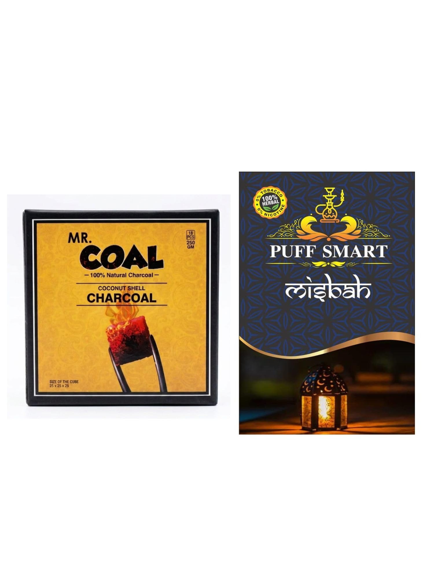 PUFF SMART Premium Herbal Flavor Misbah with Mr. Coal Coconut Charcoal_250g Combo (100% Tobacco and Nicotine Free)-image-20