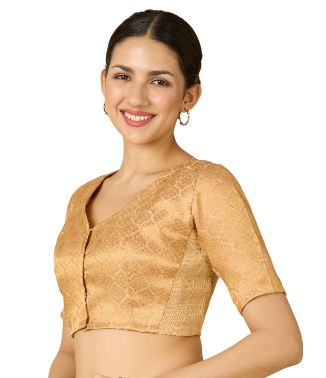 studio shringaar Women's Brocade Side Stretch (Smocked) Readymade Saree Blouse-picture-30