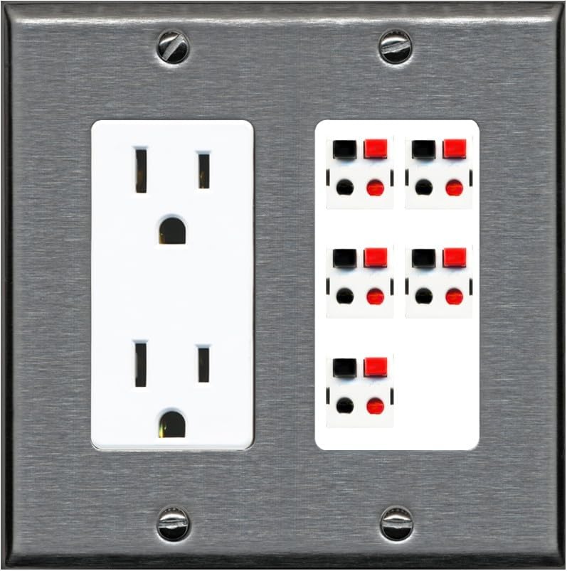 RiteAV 5 Port Speaker Wire Plug Jack Wall Plate - Outlet [Brown/White]